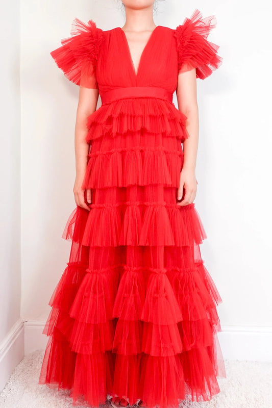 Tiered tulle Red Dress