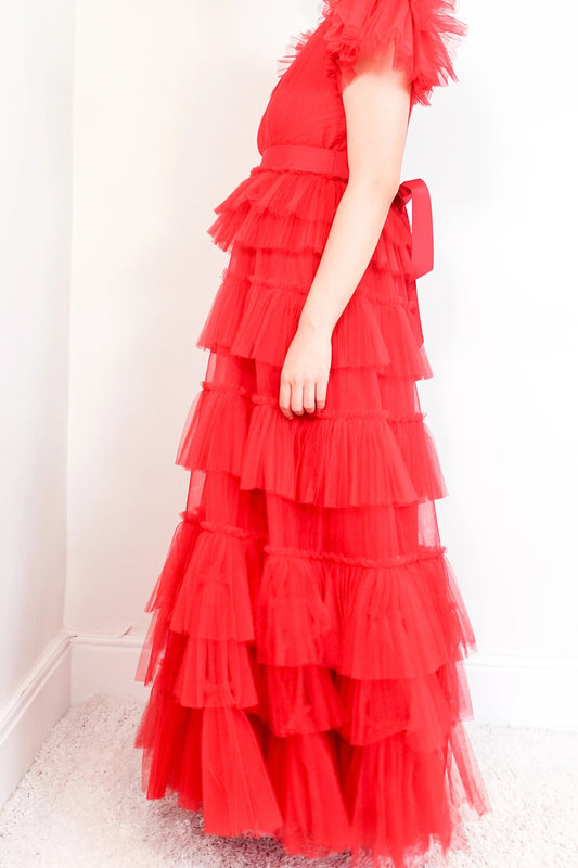 Tiered tulle Red Dress